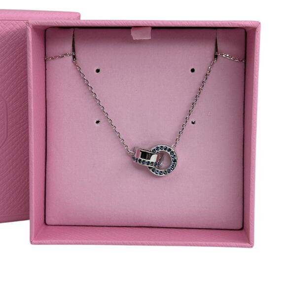 Swarovski Hollow pendant Interlocking loop, Blue Adjustable Necklace - Picture 1 of 9